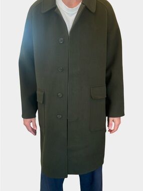 100% Wool Men's Dark Olive Single-Breasted Wool Pea Coat